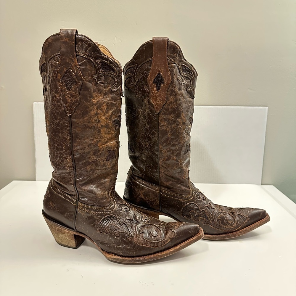 CORRAL Women's Vintage Lizard Inlay Snip Toe Cowgirl Boots C2109 Size 9.5 - Picture 4 of 16